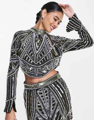 ASOS DESIGN co ord high neck top with pearl and sequin