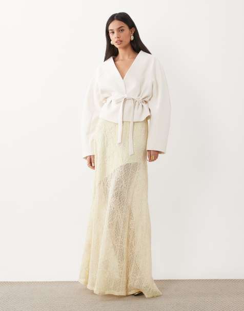 ASOS DESIGN co-ord hæklet maxi-nederdel i citron - view 1