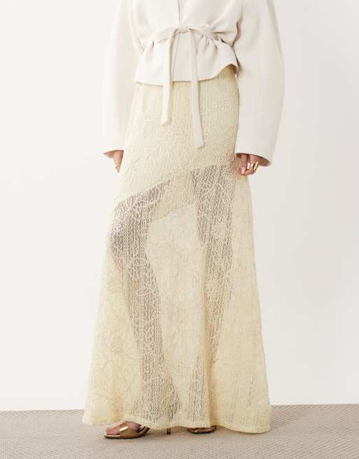 ASOS DESIGN co-ord hæklet maxi-nederdel i citron, 4 af 5