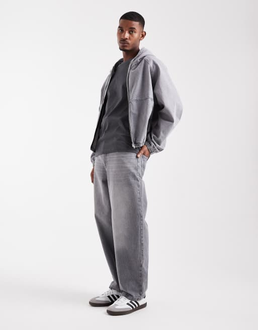 ASOS DESIGN hooded denim jacket in washed gray - part of a set