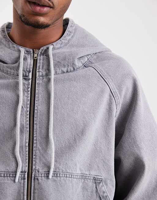 ASOS DESIGN hooded denim jacket in washed gray - part of a set