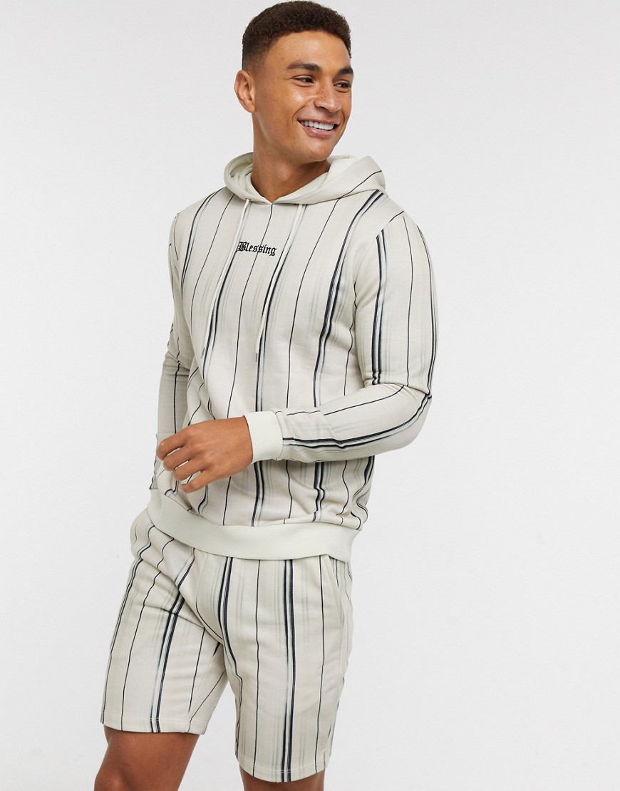 ASOS DESIGN co-ord hoodie in stripes with embroidery-Beige