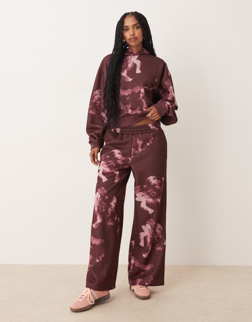 ASOS DESIGN co-ord hoodie with all over floral design in plum, 2 of 4