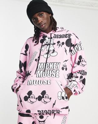 ASOS DESIGN Punk Mickey co-ord hoodie with Disney all over prints in pink