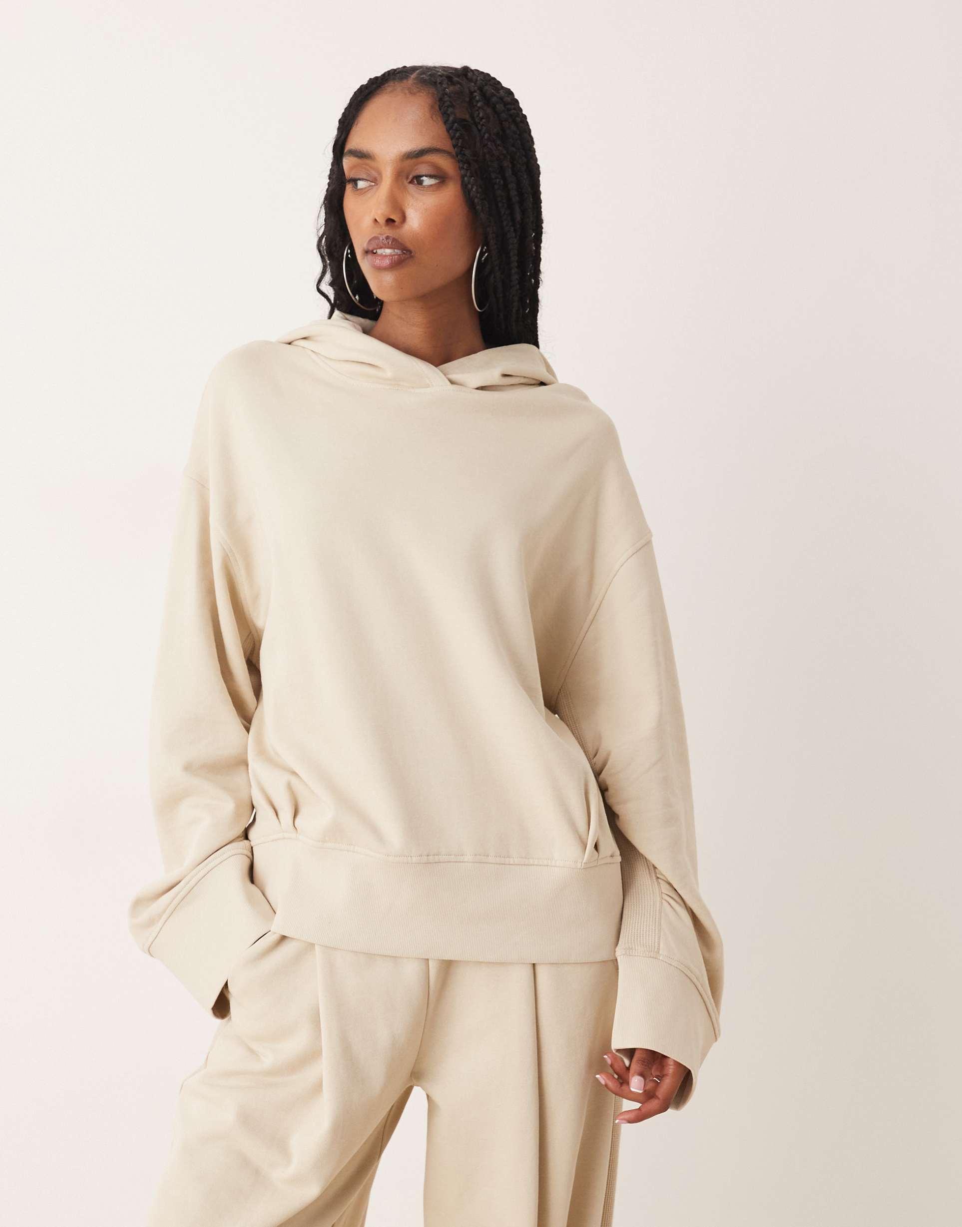 ASOS DESIGN co-ord hoodie with waffle panel detail in taupe