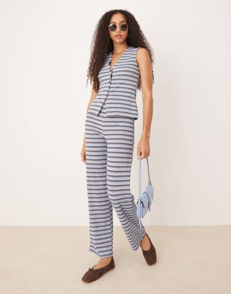 ASOS DESIGN  co-ord in brown and blue stripe - view 1