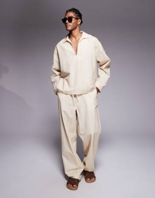 ASOS DESIGN co-ord in oversized beige stripe - view 1