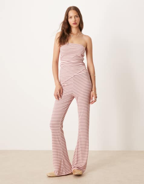 ASOS DESIGN co-ord in pink and choc stripe - MULTI - view 1