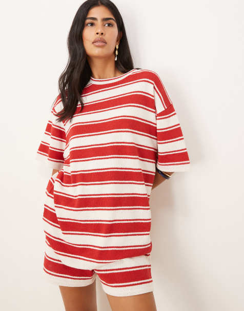 ASOS DESIGN co-ord in red and white stripe - MULTI - view 1