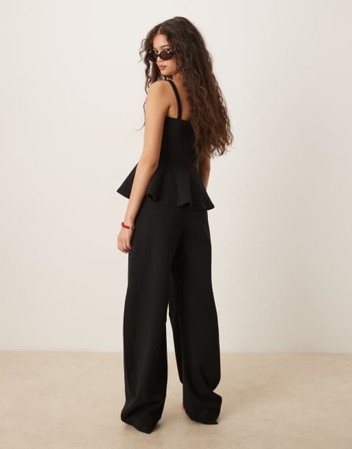 ASOS DESIGN co-ord interlock barrel leg trouser in black, 3 of 5