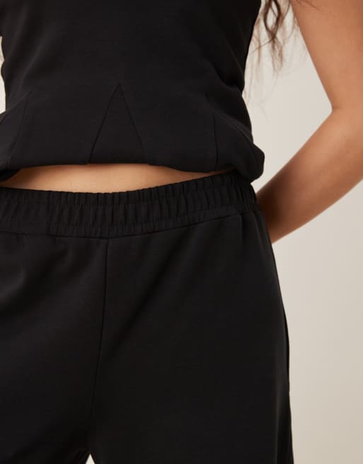 ASOS DESIGN co-ord interlock barrel leg trouser in black, 4 of 5