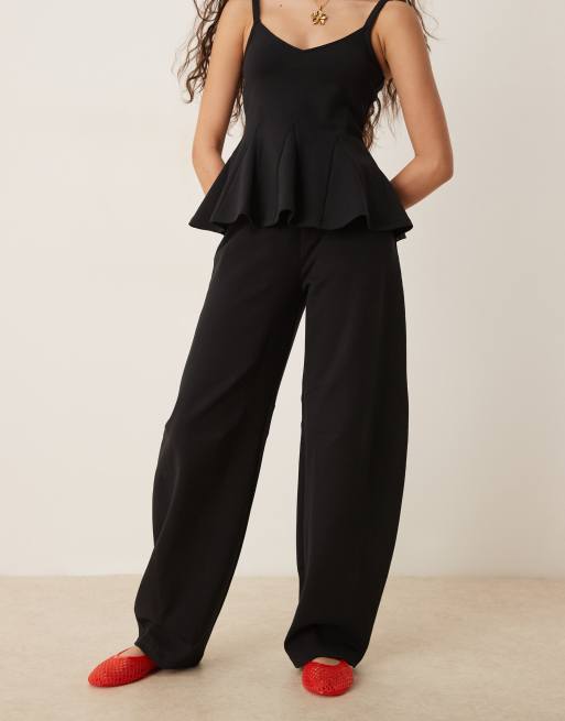 ASOS DESIGN co-ord interlock barrel leg trouser in black, 5 of 5