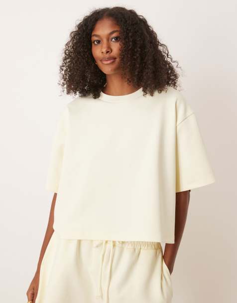 ASOS DESIGN co-ord interlock boxy cropped t-shirt in lemon - view 1
