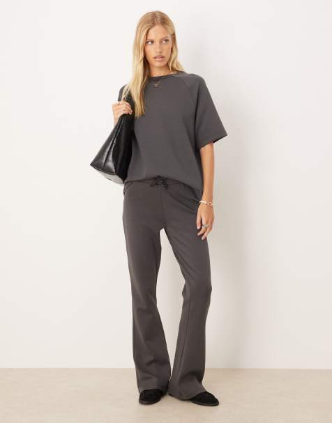 ASOS DESIGN co-ord interlock flared jogger in charcoal - view 1