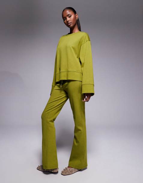 ASOS DESIGN co-ord interlock flared jogger in olive green - view 1