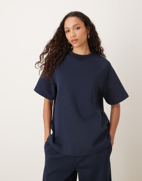 ASOS DESIGN co-ord interlock raglan t-shirt in navy - view 1