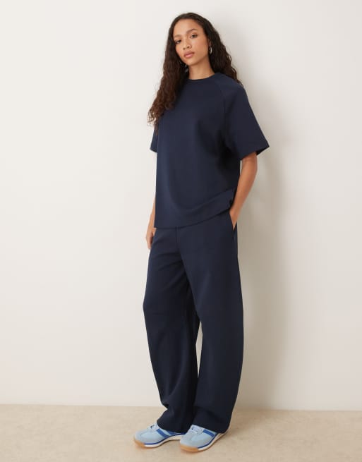 ASOS DESIGN co-ord interlock raglan t-shirt in navy, 2 of 4