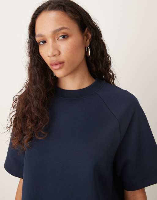 ASOS DESIGN co-ord interlock raglan t-shirt in navy, 3 of 4