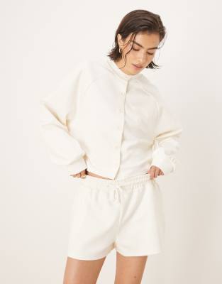 ASOS DESIGN co-ord interlock short in cream - view 1