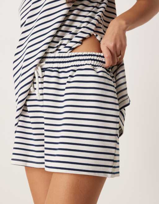 ASOS DESIGN co-ord interlock short In navy and white stripe, 4 of 5