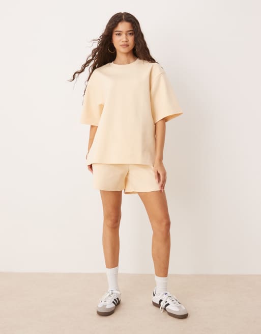 ASOS DESIGN co-ord interlock split side t-shirt in buttermilk, 3 of 4