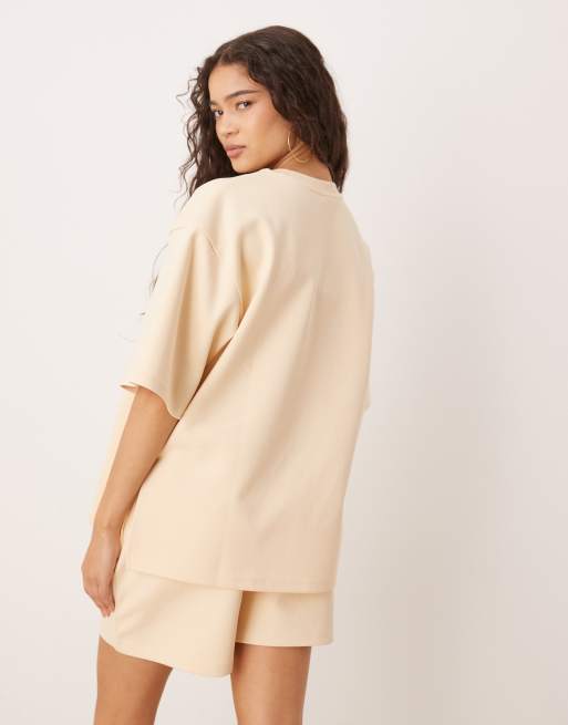 ASOS DESIGN co-ord interlock split side t-shirt in buttermilk, 4 of 4