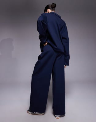 Asos Design Co-ord Interlock Wide Leg Jogger In Blue