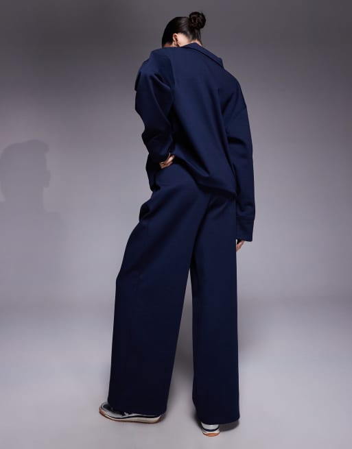 ASOS DESIGN co-ord interlock wide leg jogger in navy, 2 of 5