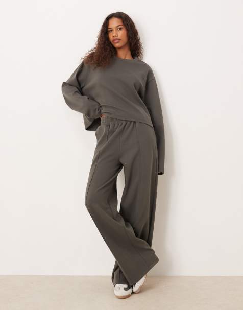 ASOS DESIGN co-ord interlock wide leg joggers in charcoal - view 1