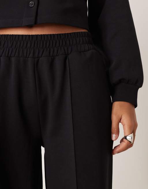 ASOS DESIGN co-ord interlock wide leg trouser in black, 3 of 5