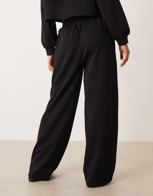 ASOS DESIGN co-ord interlock wide leg trouser in black, 4 of 5