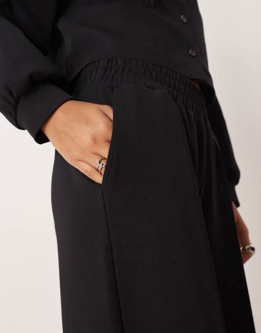 ASOS DESIGN co-ord interlock wide leg trouser in black, 5 of 5