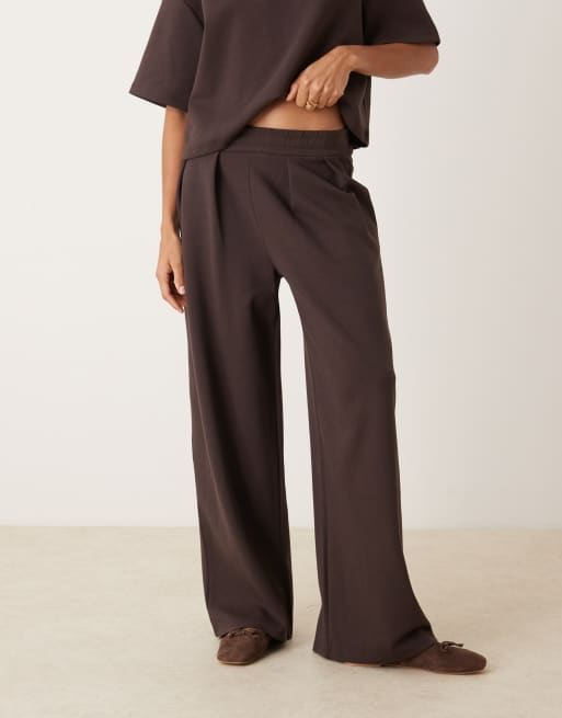 ASOS DESIGN co-ord interlock wide leg trouser in chocolate, 5 of 5