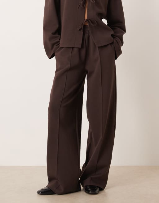 ASOS DESIGN co-ord interlock wide leg trouser in chocolate, 3 of 5