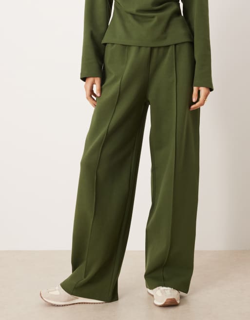 ASOS DESIGN co-ord interlock wide leg trouser in khaki, 2 of 5