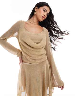 ASOS DESIGN ASOS DESIGN co-ord jersey chainmail cowl and cami top set in gold