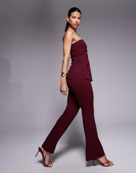 ASOS DESIGN co-ord jersey twill in burgundy - view 1