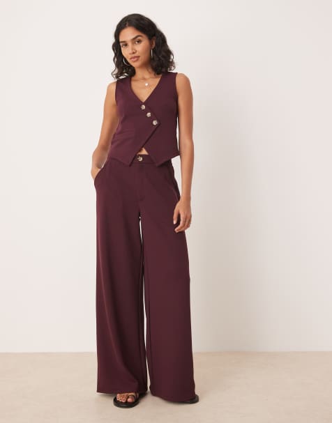 ASOS DESIGN co-ord jersey twill wide leg trouser in burgundy