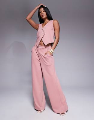 ASOS DESIGN ASOS DESIGN co-ord jersey twill wide leg trouser in pink