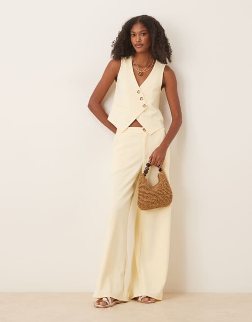 ASOS DESIGN co-ord jersey twill&nbsp;asymmetric waistcoat top in buttermilk, 2 of 4