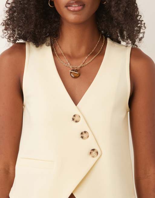 ASOS DESIGN co-ord jersey twill&nbsp;asymmetric waistcoat top in buttermilk, 3 of 4
