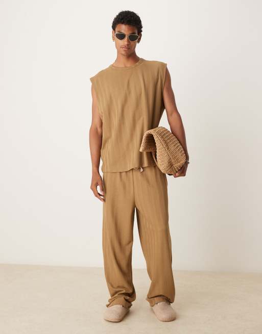ASOS DESIGN co-ord jogger in brown jacquard stripe, 4 of 5