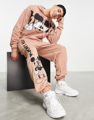 ASOS DESIGN co-ord jogger with Disney Mickey Mouse print in brown