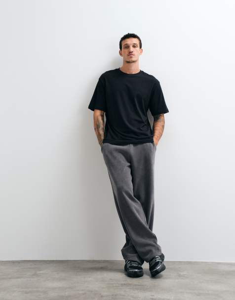 ASOS DESIGN co-ord joggingbroek met ribstructuur en wijde pijpen in antracietgrijs - view 1