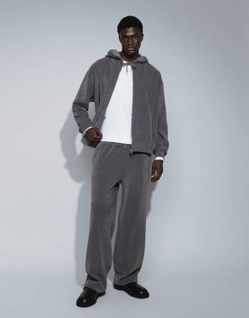 ASOS DESIGN - Co-ord set met oversized hoodie van getextureerde stof met rits en joggingbroek met wijde pijpen in antracietgrijs, 2 van 3