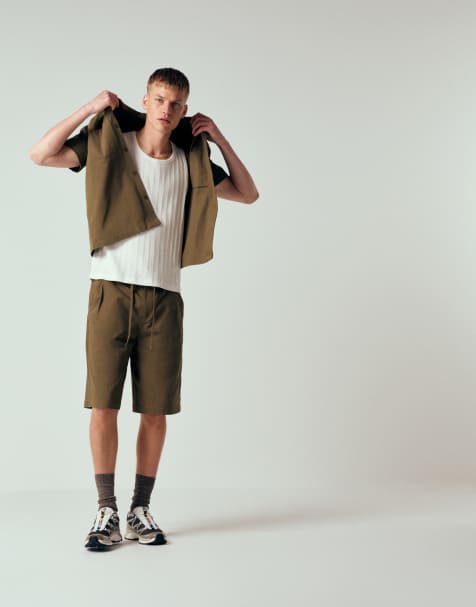 ASOS DESIGN co-ord longer length jort in khaki