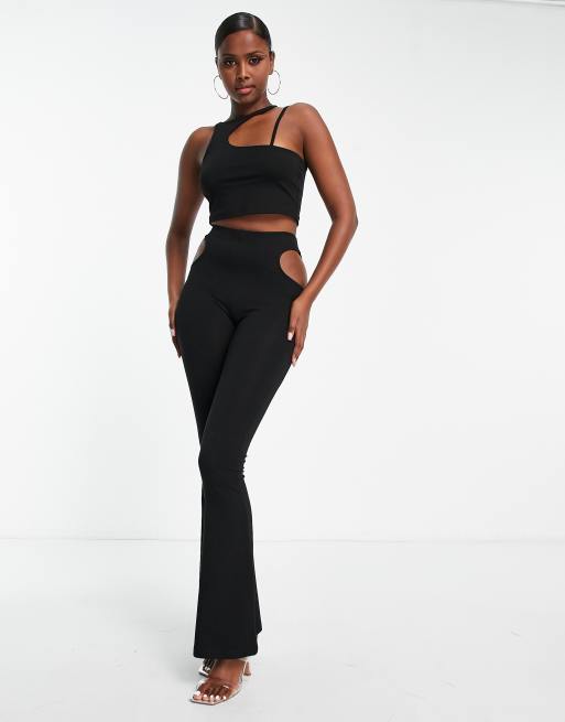 ASOS DESIGN co-ord kick flare with hip cut outs in black, 2 of 4