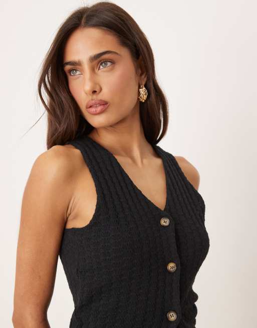 ASOS DESIGN co-ord knit button through sleeveless waistcoat in black