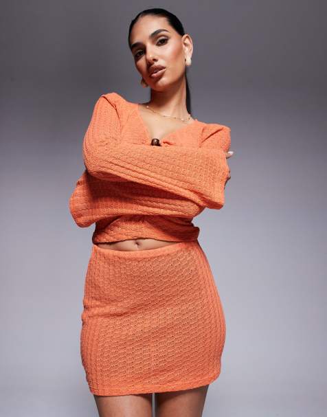 ASOS DESIGN co-ord knit mini skirt in orange - view 1
