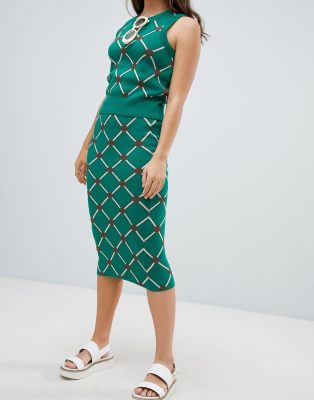 co-ord knit skirt in argyle pattern-Green